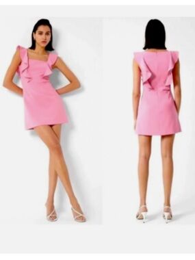 NWT French Connection Pink Ruffle Square-Neck Mini Dress